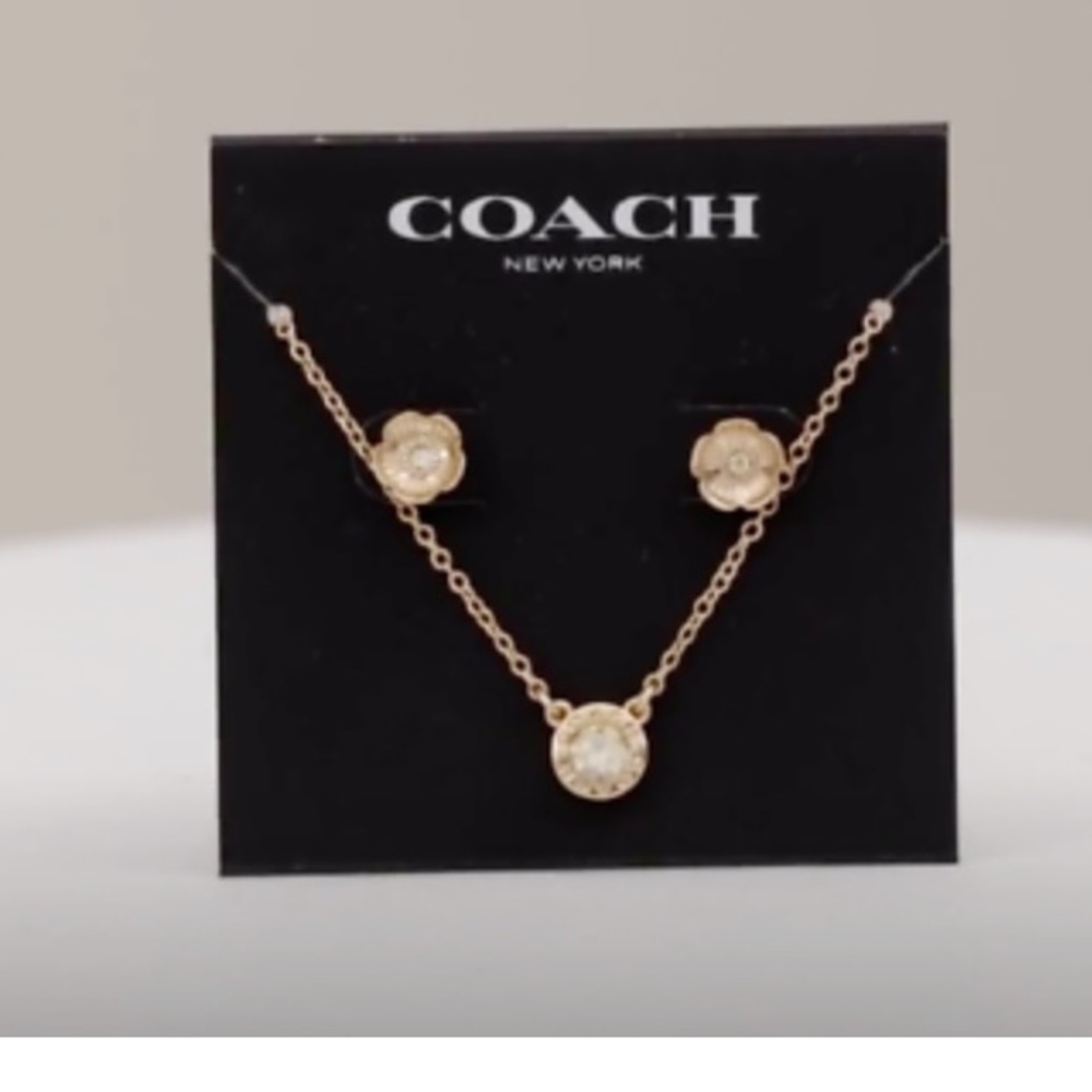 Coach Open Circle Necklace & Tea Rose Stud Set